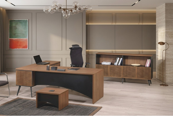 Office furniture corner office desk complete 3-piece wood brown office furniture