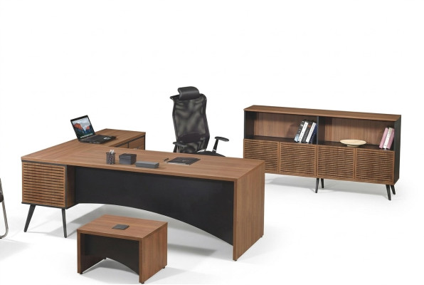 Office furniture corner office desk complete 3-piece wood brown office furniture