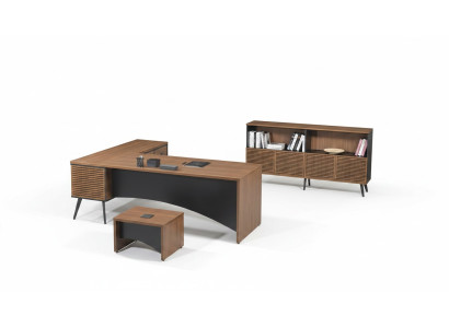 Complete office furniture set corner desk 3-piece wood brown office furniture