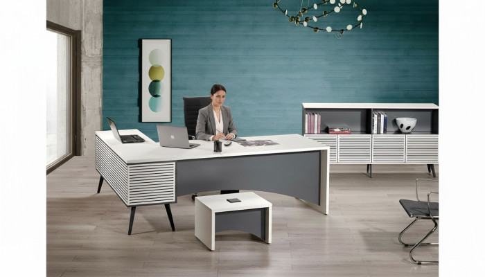 Corner office desk complete office desk set 3-piece wood office furniture white new