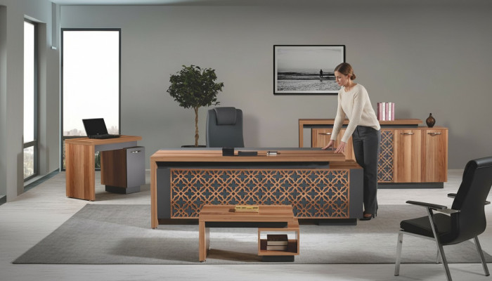 Office desk office furniture complete office desk set 4-piece wood brown office