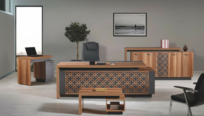 Office desk office furniture complete office desk set 4-piece wood brown office