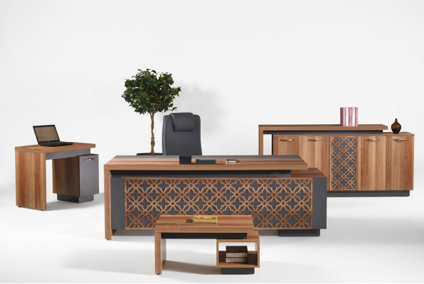 Office desk office furniture complete office desk set 4-piece wood brown office