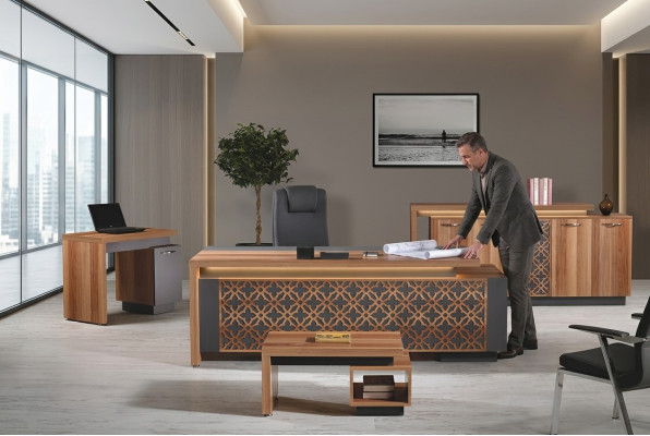 Complete office desk office furniture desk set 4-piece wood brown office