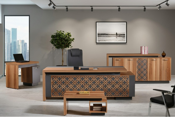 Complete office desk office furniture desk set 4-piece wood brown office