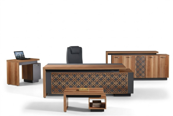 Complete office desk office furniture desk set 4-piece wood brown office