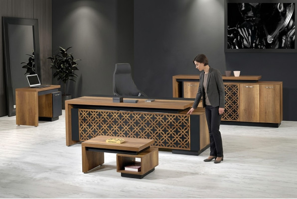 Classic complete office furniture set, 4-piece, wooden, brown.