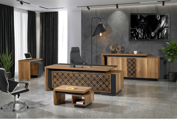 Classic complete office furniture set, 4-piece, wooden, brown.