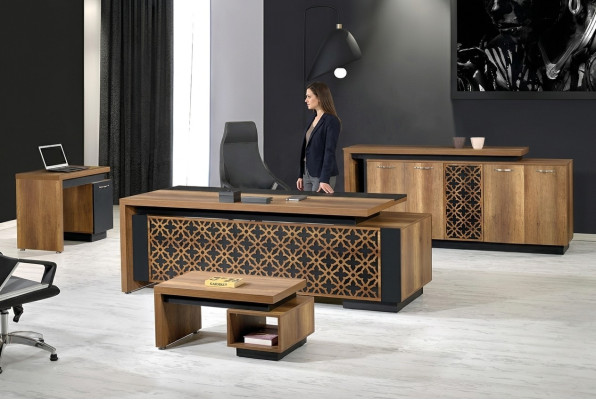 Complete Office Desk Furniture Office Desk Set 4-Piece Wood Brown