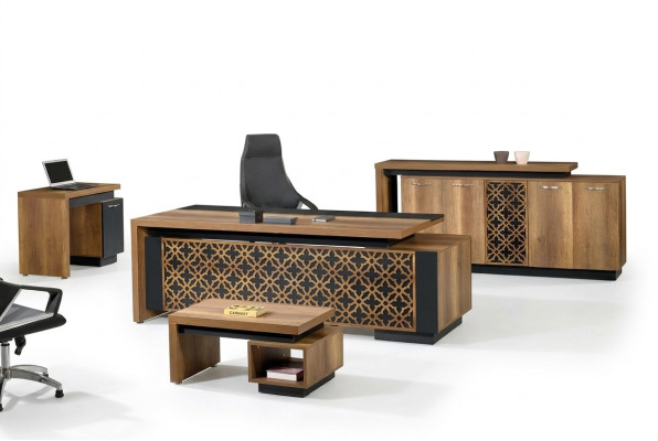 Complete Office Desk Furniture Office Desk Set 4-Piece Wood Brown
