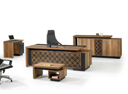 Complete Office Desk Furniture Office Desk Set 4-Piece Wood Brown