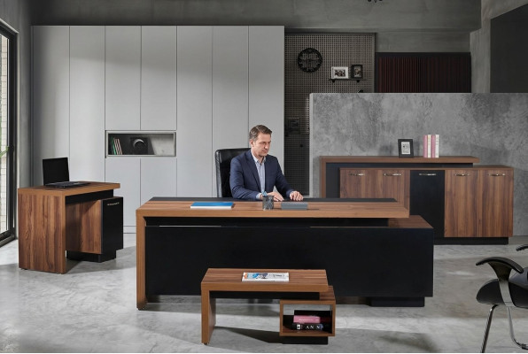 Office desk office furniture complete office desk set 4-piece wood black