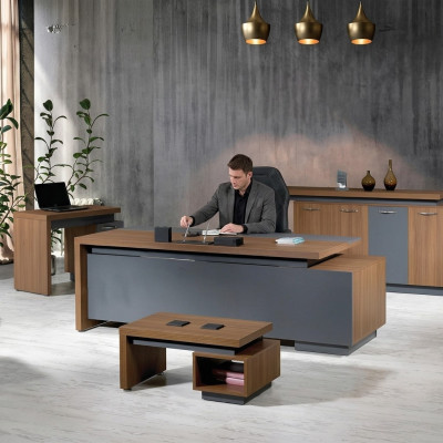 Office desk office furniture complete office desk set 4-piece wood brown