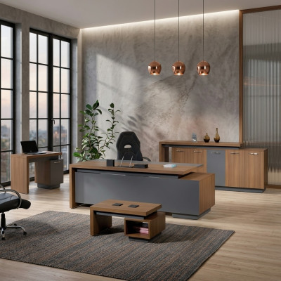 Office desk office furniture complete office desk set 4-piece wood brown