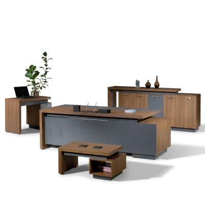 Office desk office furniture complete office desk set 4-piece wood brown