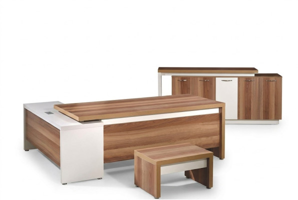Complete office furniture corner desk 3-piece wood brown office furniture
