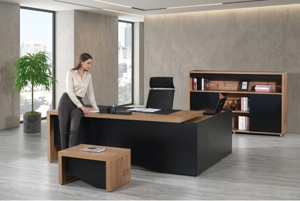 Office Furniture Complete Office Corner Office Desk Office Desk 3-piece Wood Black