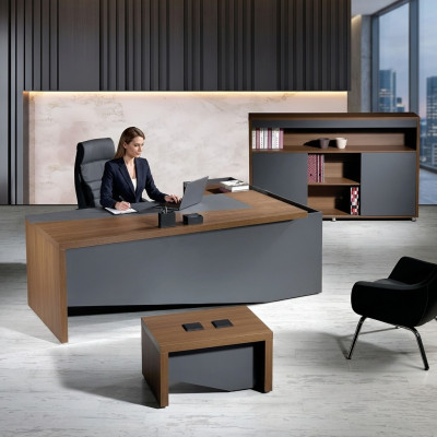 Corner office desk complete office desk set 3-piece wood office furniture gray