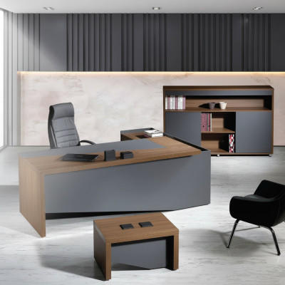 Corner office desk complete office desk set 3-piece wood office furniture gray