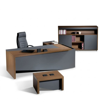 Corner office desk complete office desk set 3-piece wood office furniture gray