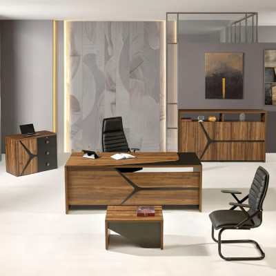 Office furniture desk complete 4-piece wood brown office furniture
