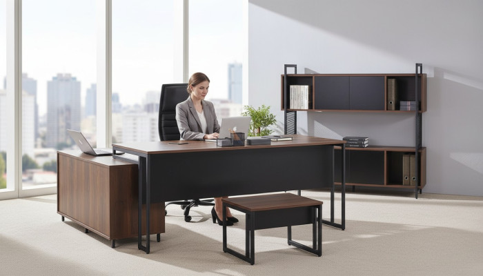 Office furniture complete office corner office desk office desk 3-piece wood brown