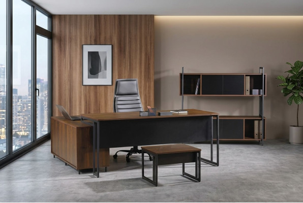 Office furniture complete office corner office desk office desk 3-piece wood brown