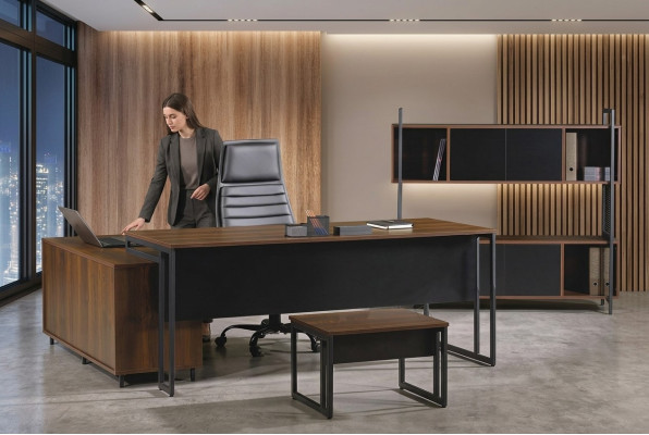 Office furniture complete office corner desk office 3-piece wood brown set