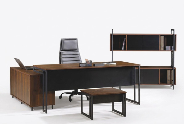 Office furniture complete office corner desk office 3-piece wood brown set