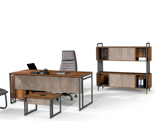 Corner office desk complete office desk set 3-piece wooden office furniture brown