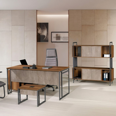 Classic complete study furniture brown corner desk 3-piece wood