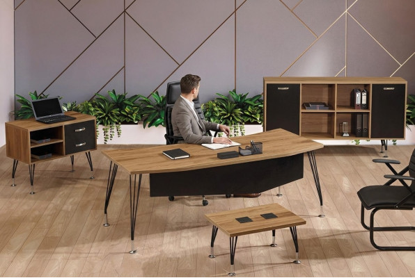 Office desk office furniture complete office desk set 4-piece wood black