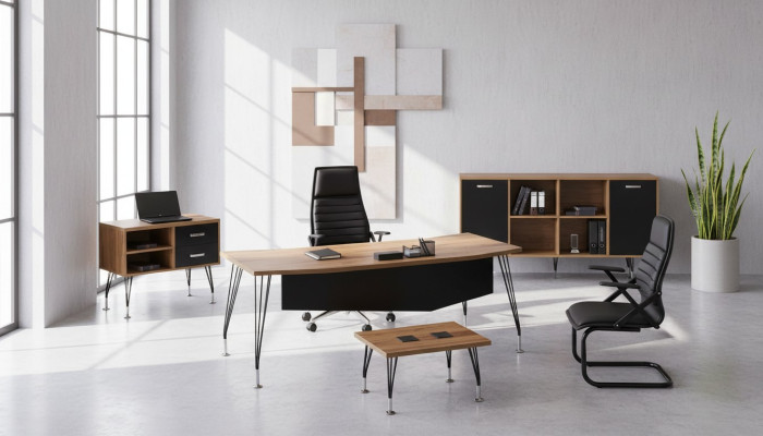 Office desk office furniture complete office desk set 4-piece wood black