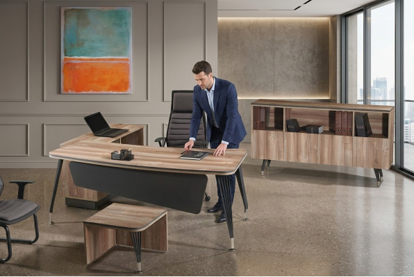 Set Office Corner Desk Office Desk Set 3-piece Wood Office Furniture Brown