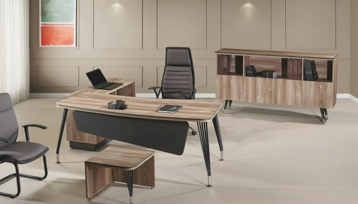 Set Office Corner Desk Office Desk Set 3-piece Wood Office Furniture Brown