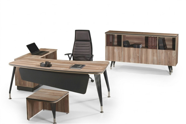 Set Office Corner Desk Office Desk Set 3-piece Wood Office Furniture Brown