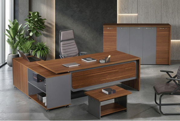 Group Corner Office Desk Complete Office Desk Set 3-piece Wood Office Furniture Brown