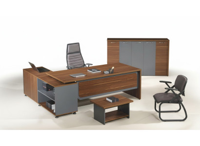 Group Corner Office Desk Complete Office Desk Set 3-piece Wood Office Furniture Brown
