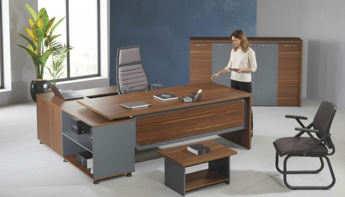 Office Suite Corner Office Desk Office Desk Set 3-piece Wood Office Furniture Brown