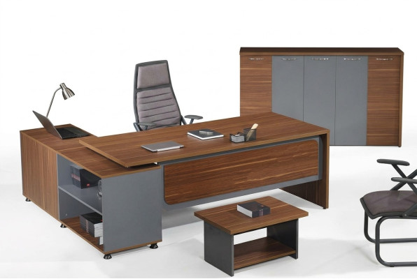 Office Suite Corner Office Desk Office Desk Set 3-piece Wood Office Furniture Brown