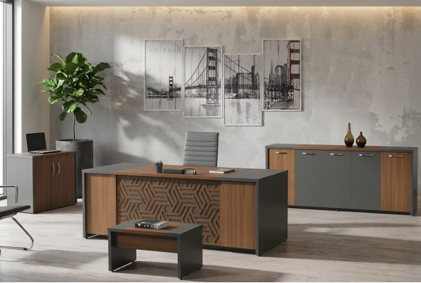 Office desk office furniture complete office desk set 4-piece wood brown office