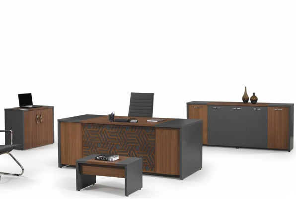 Office desk office furniture complete office desk set 4-piece wood brown office