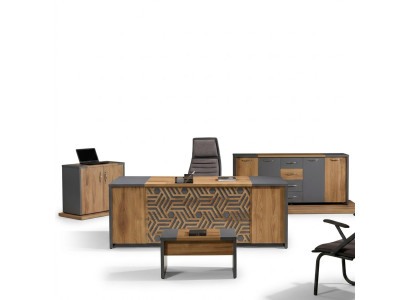 Office study furniture complete office desk 4-piece wood brown set