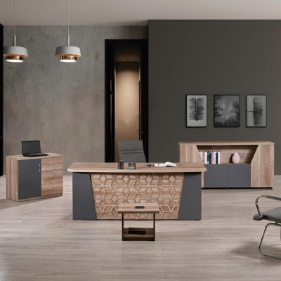 Complete office desk office furniture desk set 4-piece wood brown office