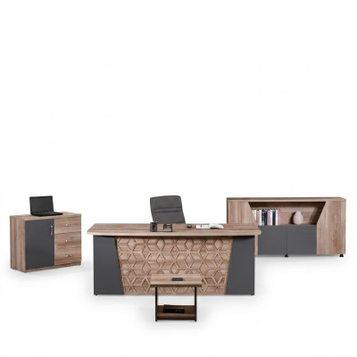 Complete office desk office furniture desk set 4-piece wood brown office