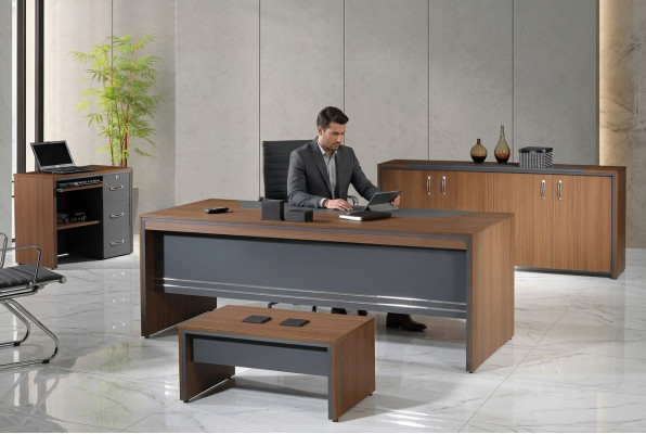 Office furniture complete office desk set 4-piece wood brown table