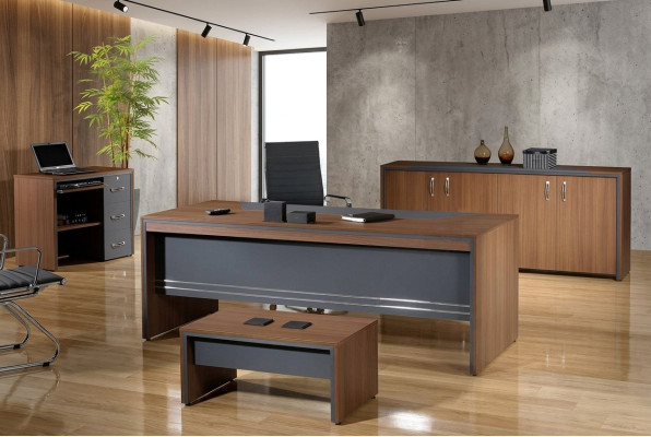 Office furniture complete office desk set 4-piece wood brown table