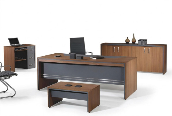 Office furniture complete office desk set 4-piece wood brown table