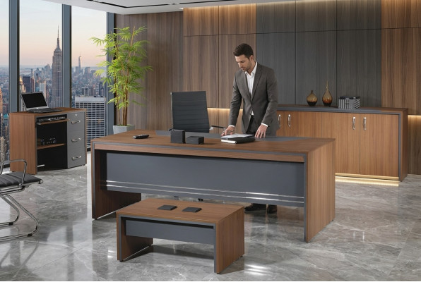 Office furniture set complete office desk set 4-piece wood brown office