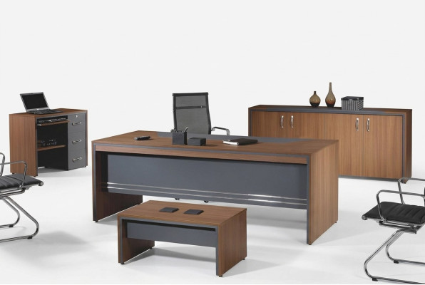 Office furniture set complete office desk set 4-piece wood brown office